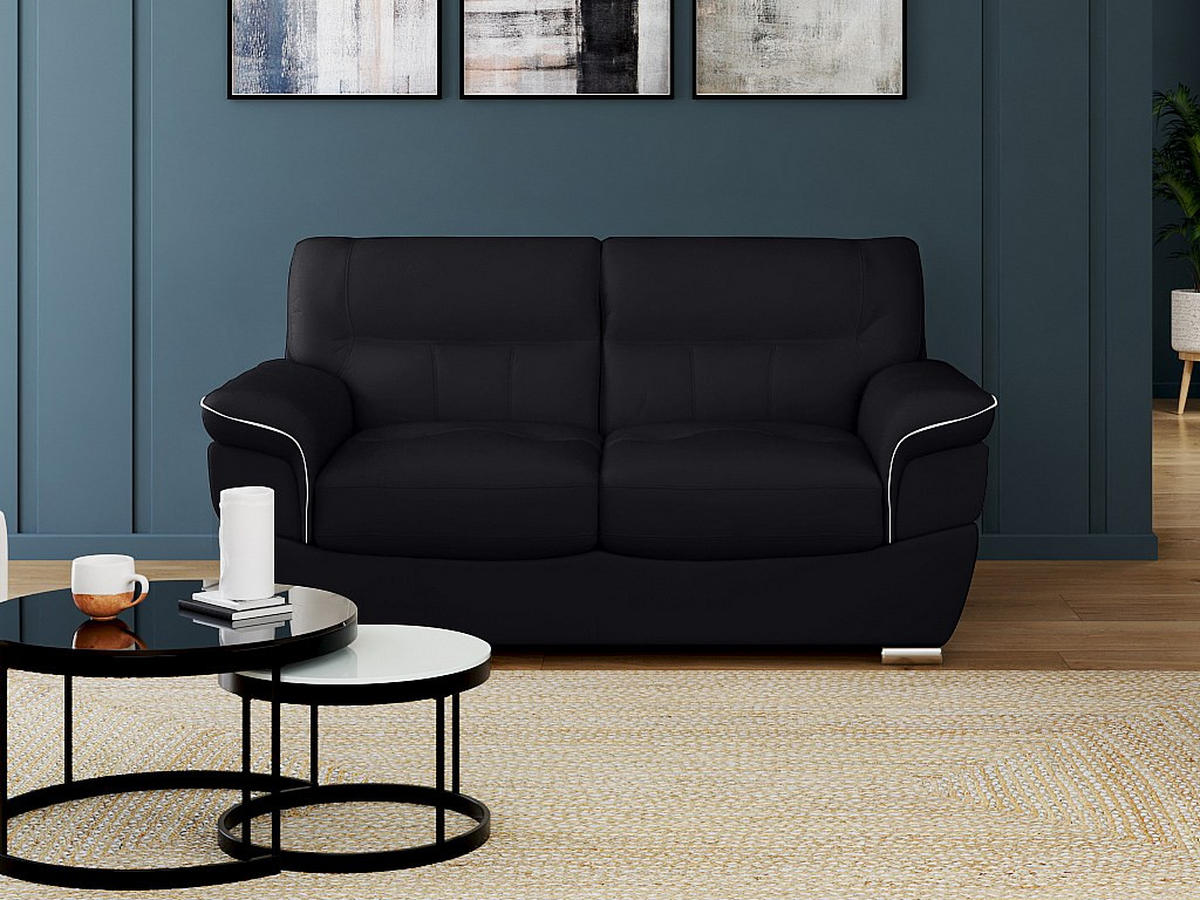 LEDERSOFA 2-Sitzer - Schwarz - THIBAULT - Schwarz, Leder (168/87/93cm) - Vente-Unique