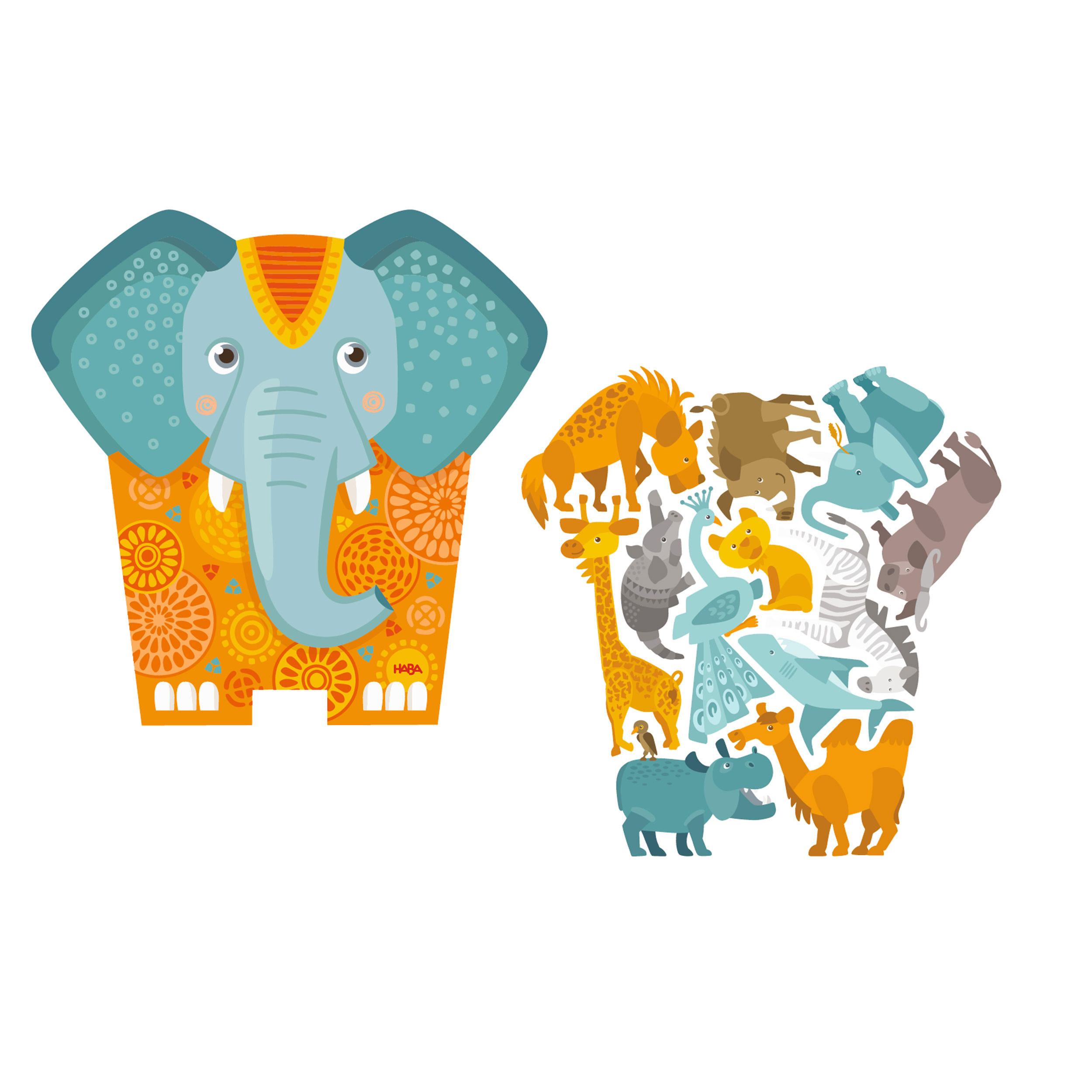 HOLZPUZZLE 2in1 Elefant, ab 3 Jahre - Multicolor, Naturmaterialien (15.5/5/23.5cm) - Haba
