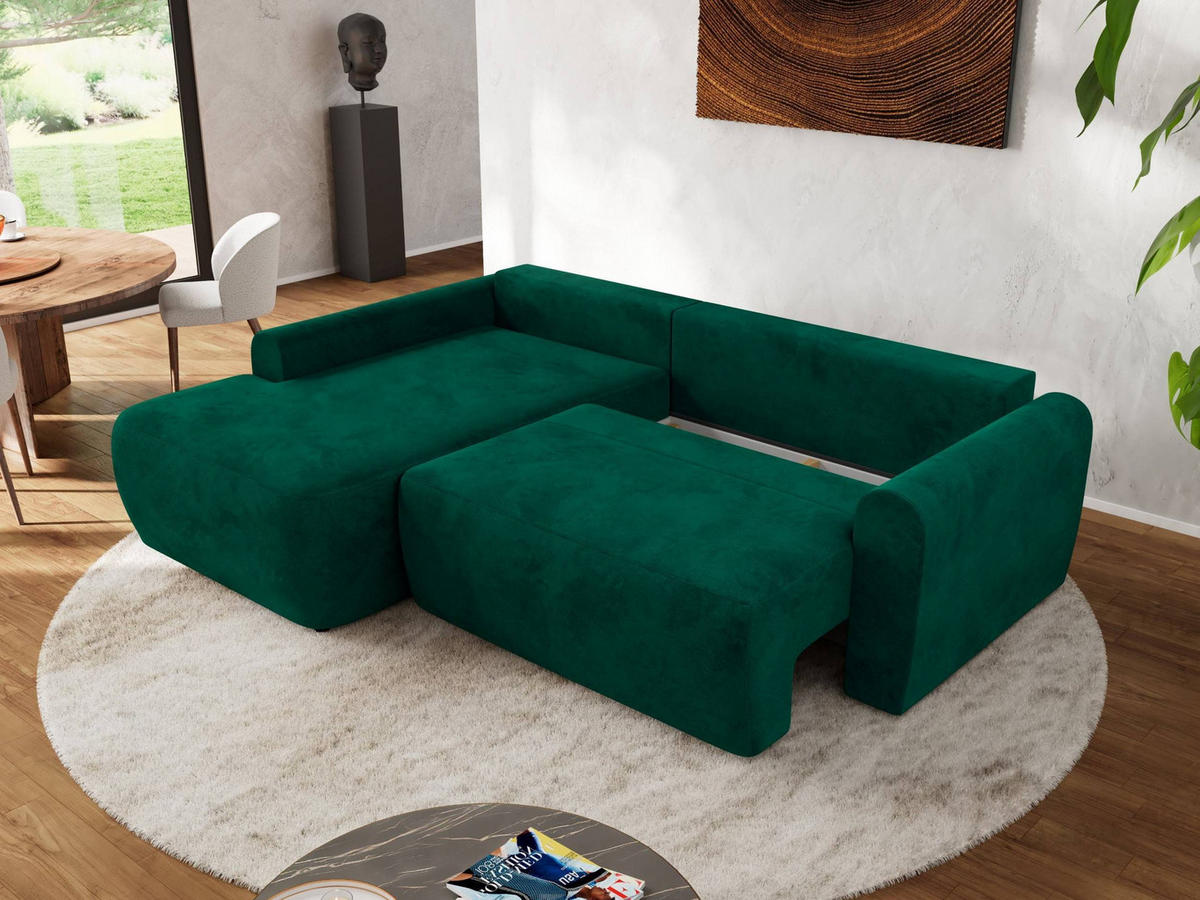 ECKSCHLAFSOFA CUBO L Dunkelgrün Velvet - links - Dunkelgrün/Schwarz, Kunststoff/Textil (273/187cm) - MKS