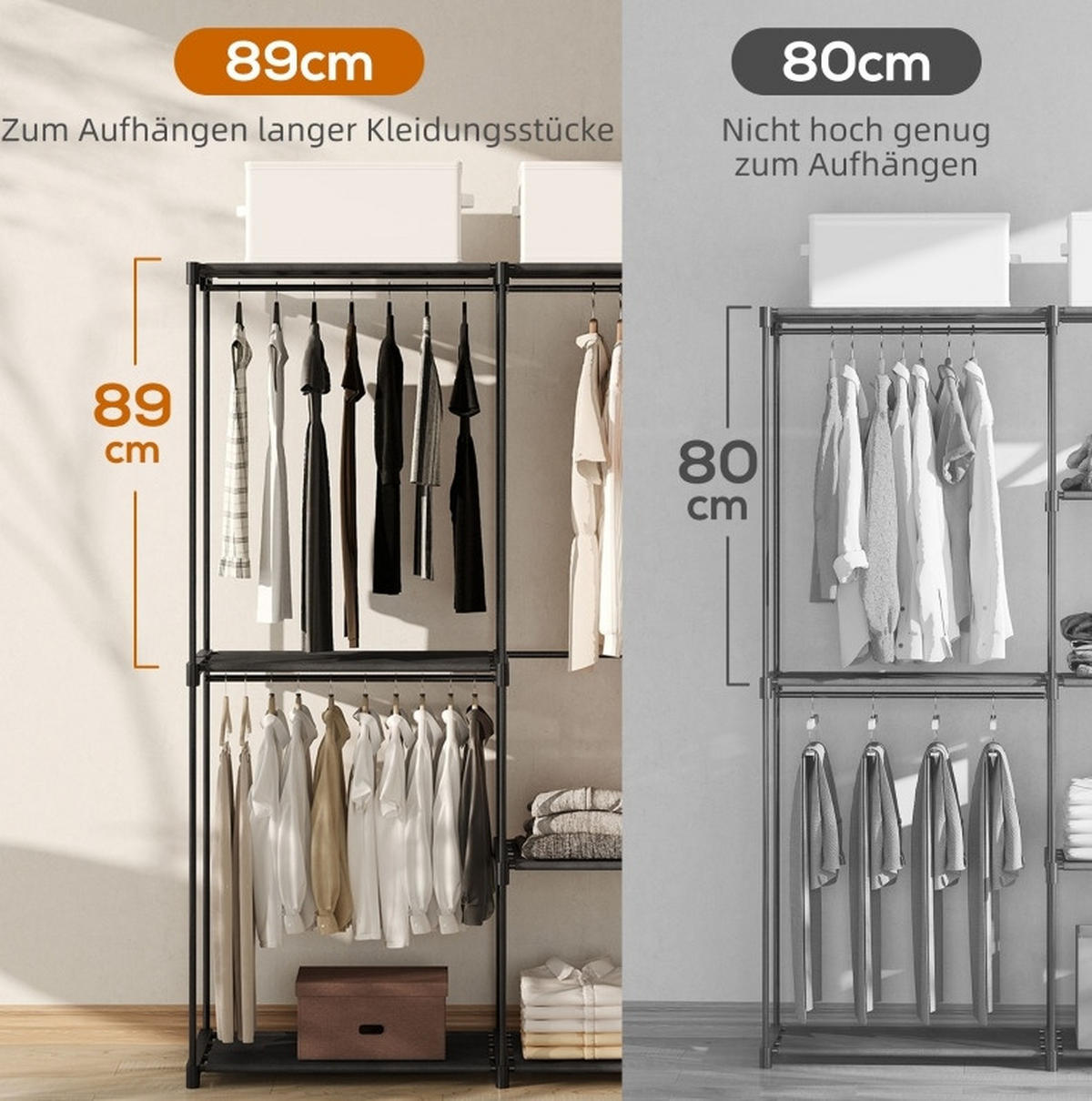 KLEIDERSCHRANK 111/185/43 cm Schwarz aus Stahl mit Kleiderstangen und Ablagen - Schwarz, Metall (43/185/111cm) - OKMYHOME