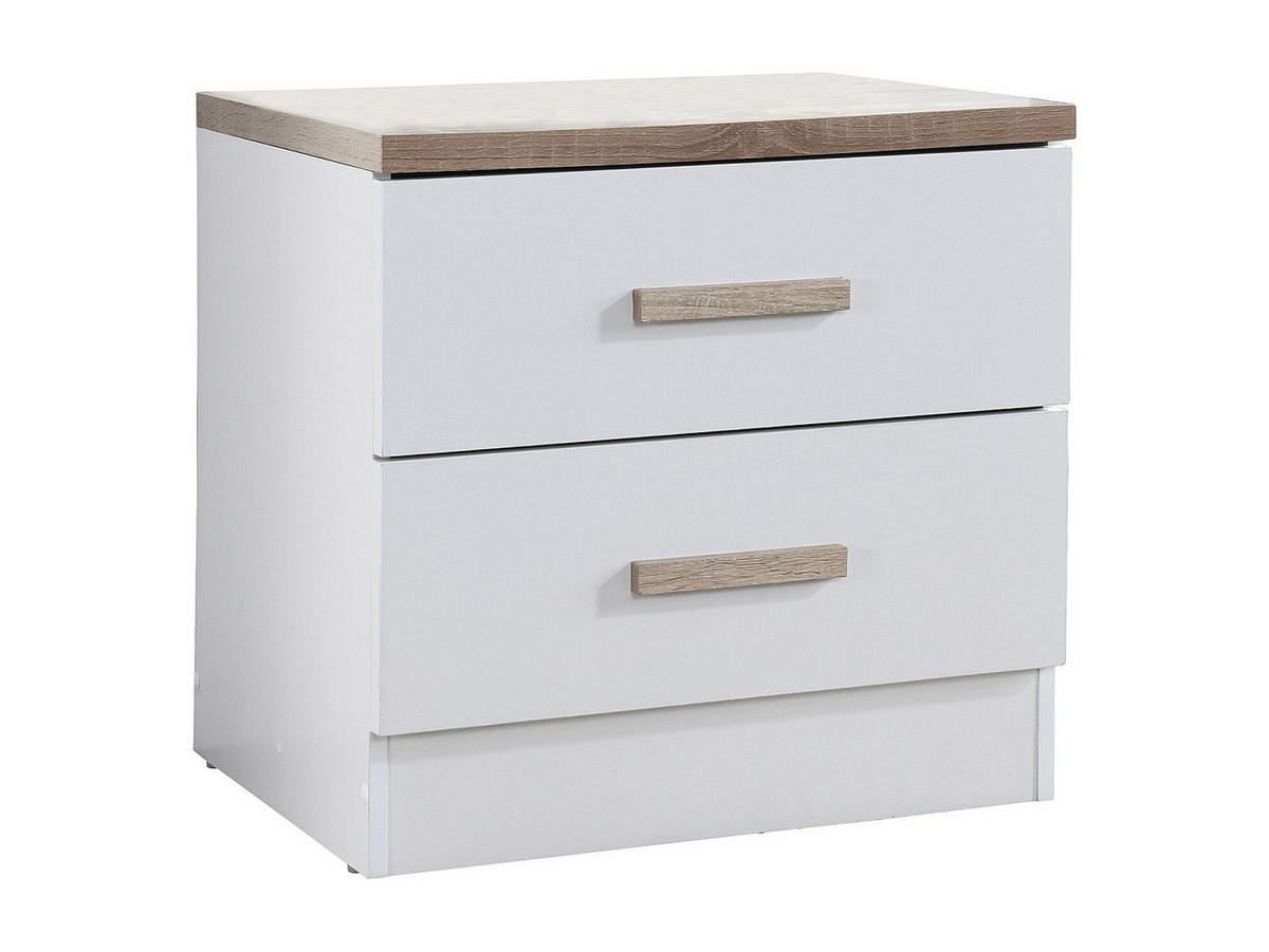 NACHTTISCH mit 2 Schubladen - Weiß und Holzfarben - SKAIDO - Naturfarben, Holz (50/50/40cm) - Vente-Unique