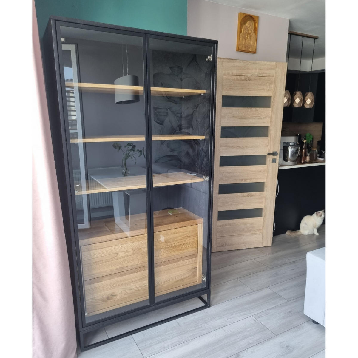 STANDVITRINE mit Massivholz CARLA - Eichefarben, Holz (100/180/45cm) - Rawood Furniture