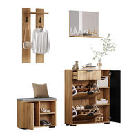 SCHUHSCHRANK aus Spanplatte 140x35x139cm in Natur mit Sitzbank & Spiegel - Naturfarben, Holzwerkstoff (140/139/35cm) - Modfu