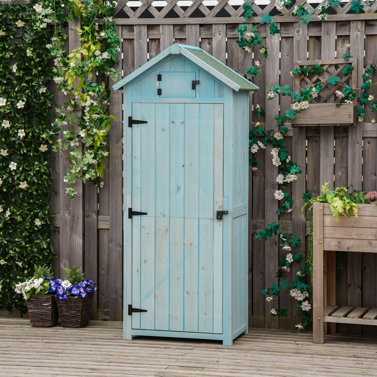 GARTENSCHRANK DE-09237 Hellblau - Hellblau, Holz (54.2/179/77cm) - ComfortXL