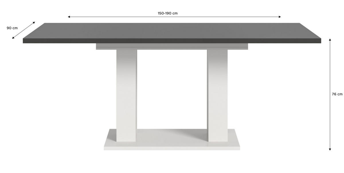 ESSTISCH MOTION (B/H/T: ca. 150/76/90 cm) in Weiß/grau - Weiß, Holzwerkstoff (90/150/76cm)