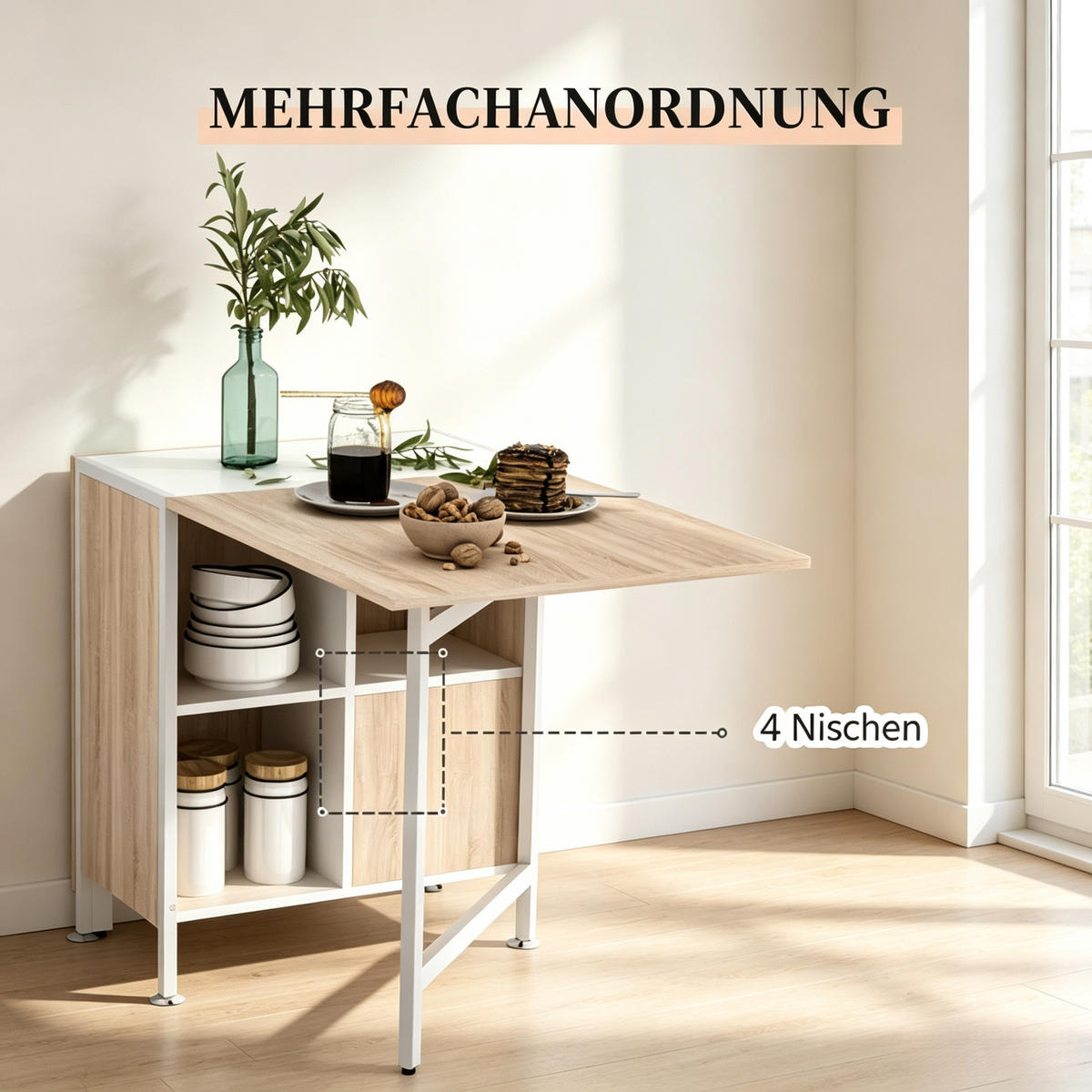 KLAPPTISCH 30-170/60/75 cm mit Ablagefach DE-39941 Eiche+Weiß - Eichefarben, Holzwerkstoff (62/169/75cm) - ComfortXL