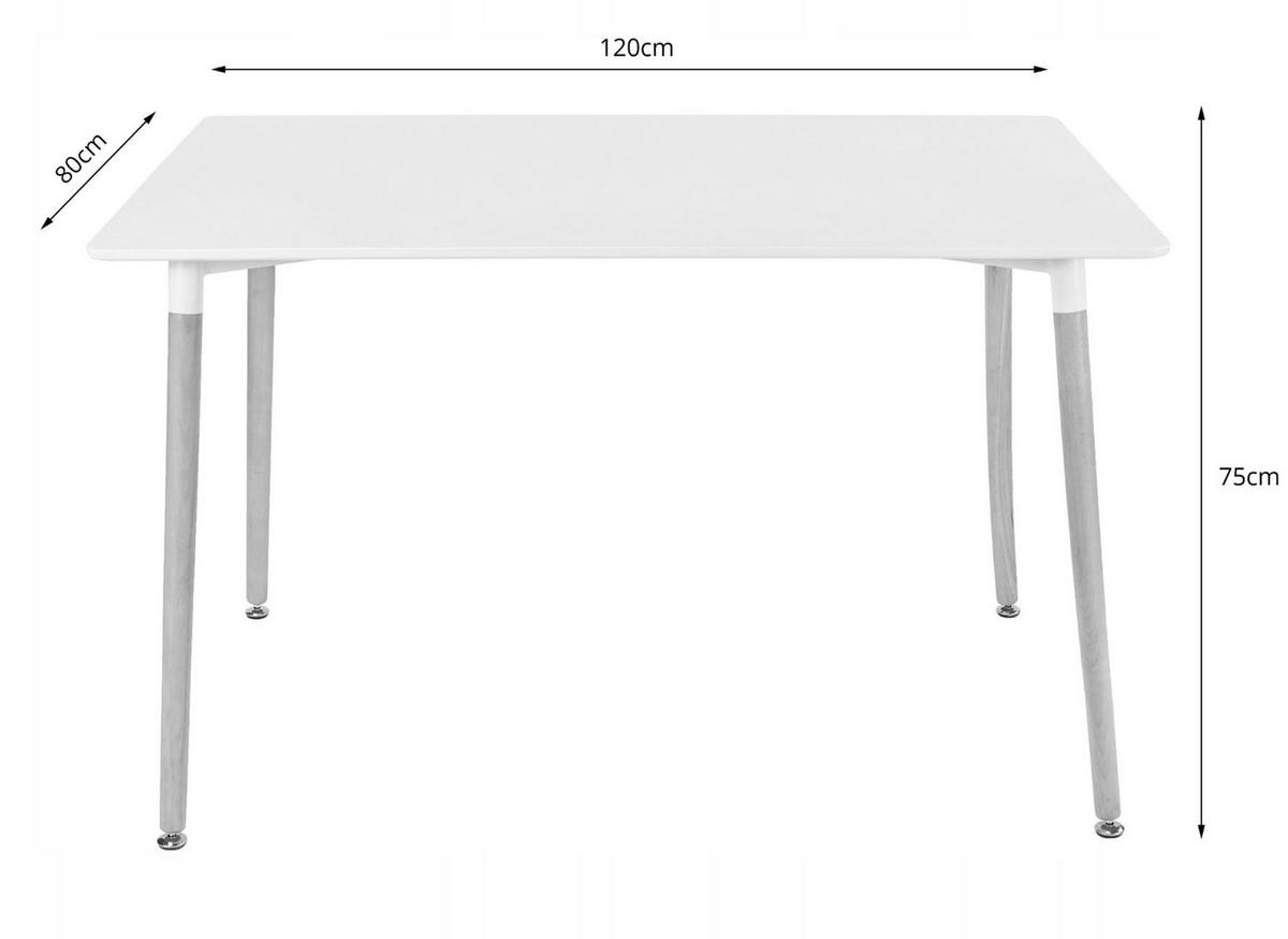 ESSTISCH-SET Weiß 120x80 cm ADRIA Rechteckig + 4 Stück Stuhl Weiß MARK Ergonomisch - Weiß, Holz (80/120/50cm)