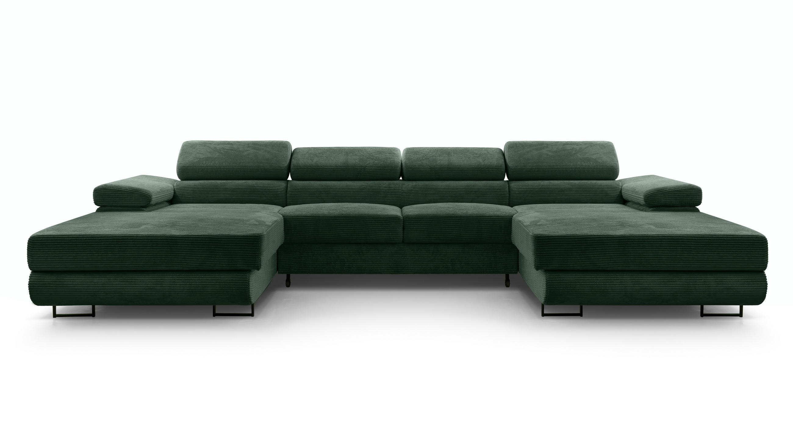 WOHNLANDSCHAFT Arborio Dunkelgrün 352/202/90 cm mit Schlaffunktion - Dunkelgrün/Schwarz, Textil/Metall (352/90/202cm) - AX Living