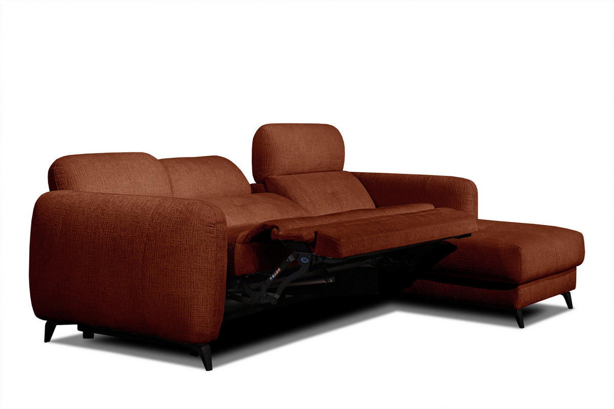 ECKSOFA SVEN 3-Sitzer, 1 Relax XL, verstellbare Kopfstützen, rot - Rot/Schwarz, Holzwerkstoff/Textil (256/163cm) - Courtois Laville