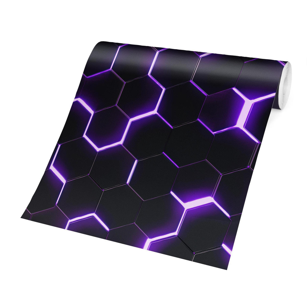 FOTOTAPETE Strukturierte Hexagone mit Neonlicht in Lila 288/288 cm - Schwarz, Papier (288/288cm) - Bilderwelten