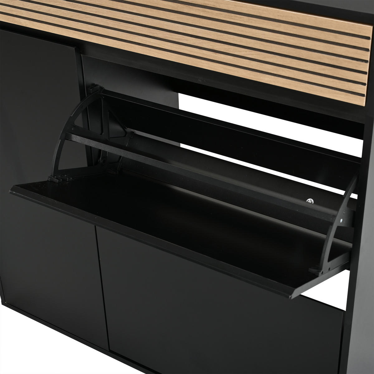 SCHUHSCHRANK 100×35×105cm Schwarz Naturholz mit 2 Klappen - Schwarz/Naturfarben, Holzwerkstoff (100/105/35cm) - FLIEKS