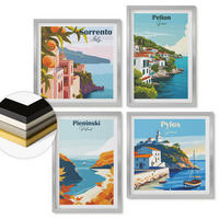 WANDBILDER 4er Set - 50x50 cm & 40x60 cm Silberner Rahmen - Retro-Landschaften im malerischen Stil - Silberfarben, Kunststoff (50/50cm) - ArtPrintCave