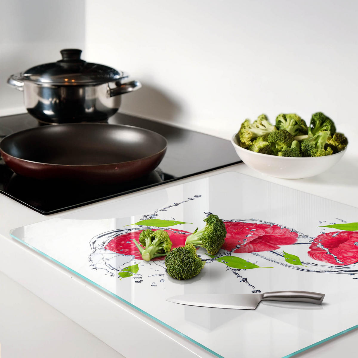 GLASPLATTE 60x52 cm Himbeere und Wasser - Pink, Glas (60/0.4/52cm) - TULUP