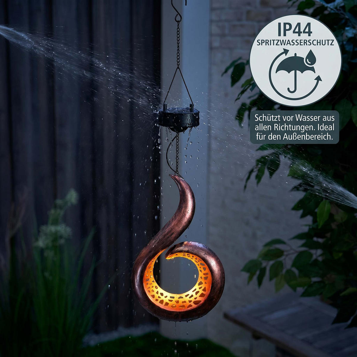 SOLAR-LED-GARTENLEUCHTE Dämmerungssensor Rostoptik Metall 17x7x60 cm Flamme hängend - Rostfarben, Metall (17/7/60cm) - Northpoint