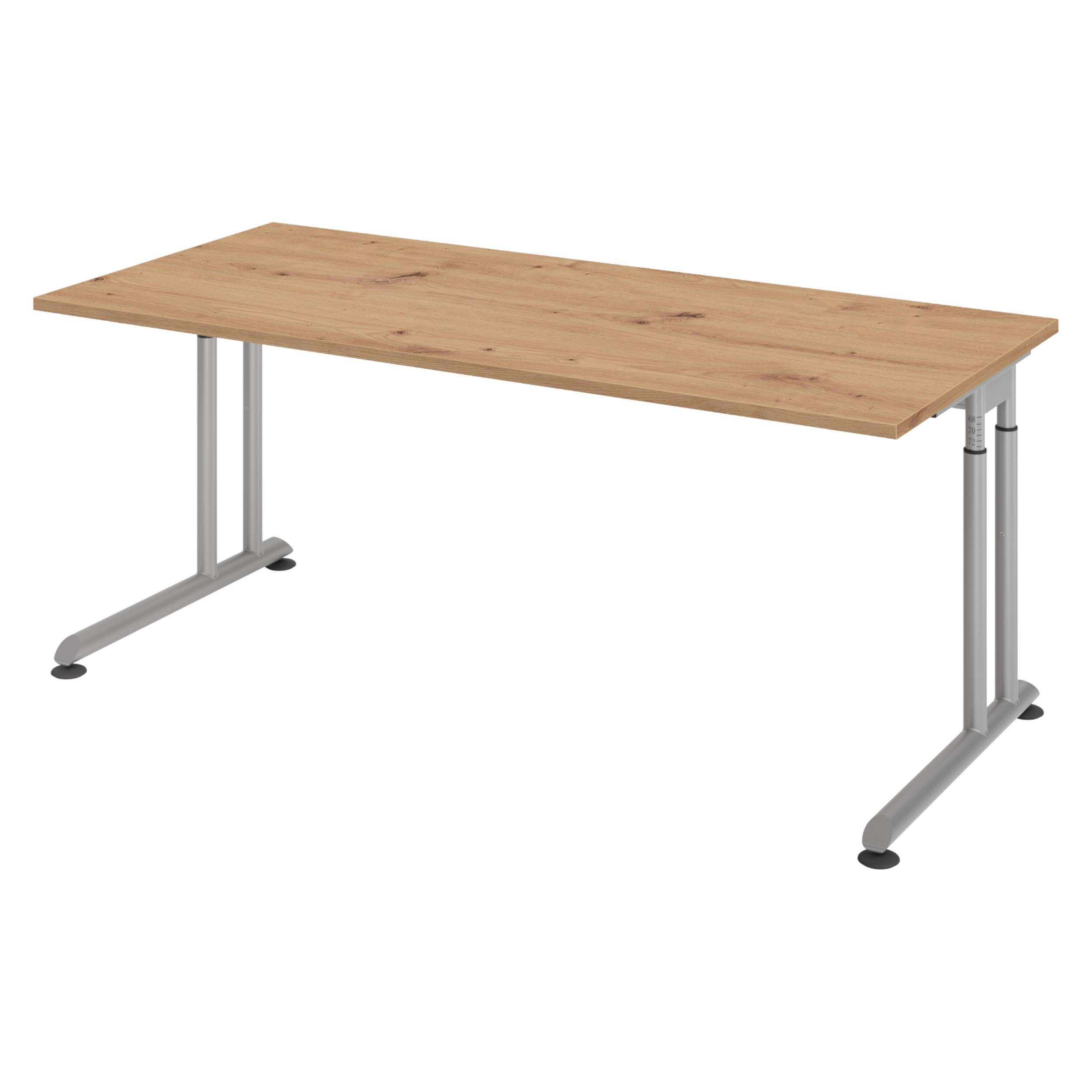 bümö Schreibtisch Wildeiche, Silber 180x74x80 cm