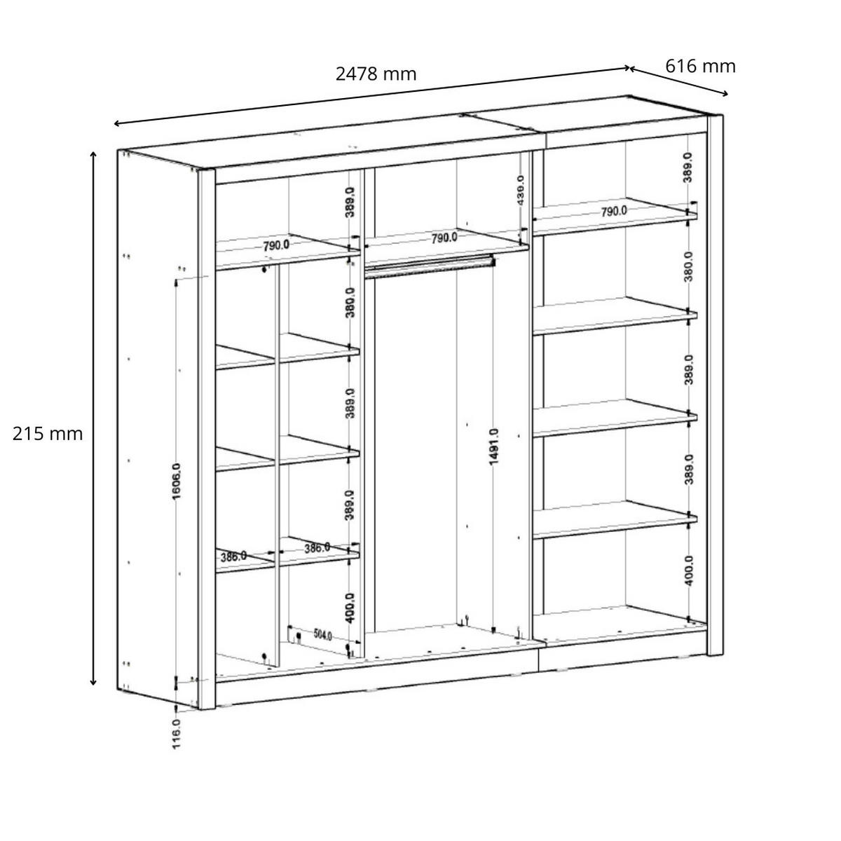 SCHIEBETÜRENSCHRANK BAKU 13 - 247.8/215/61.6 cm 2-Türig Grau Graphite - Grau, Holz/Holzwerkstoff (274.8/215/61.6cm)