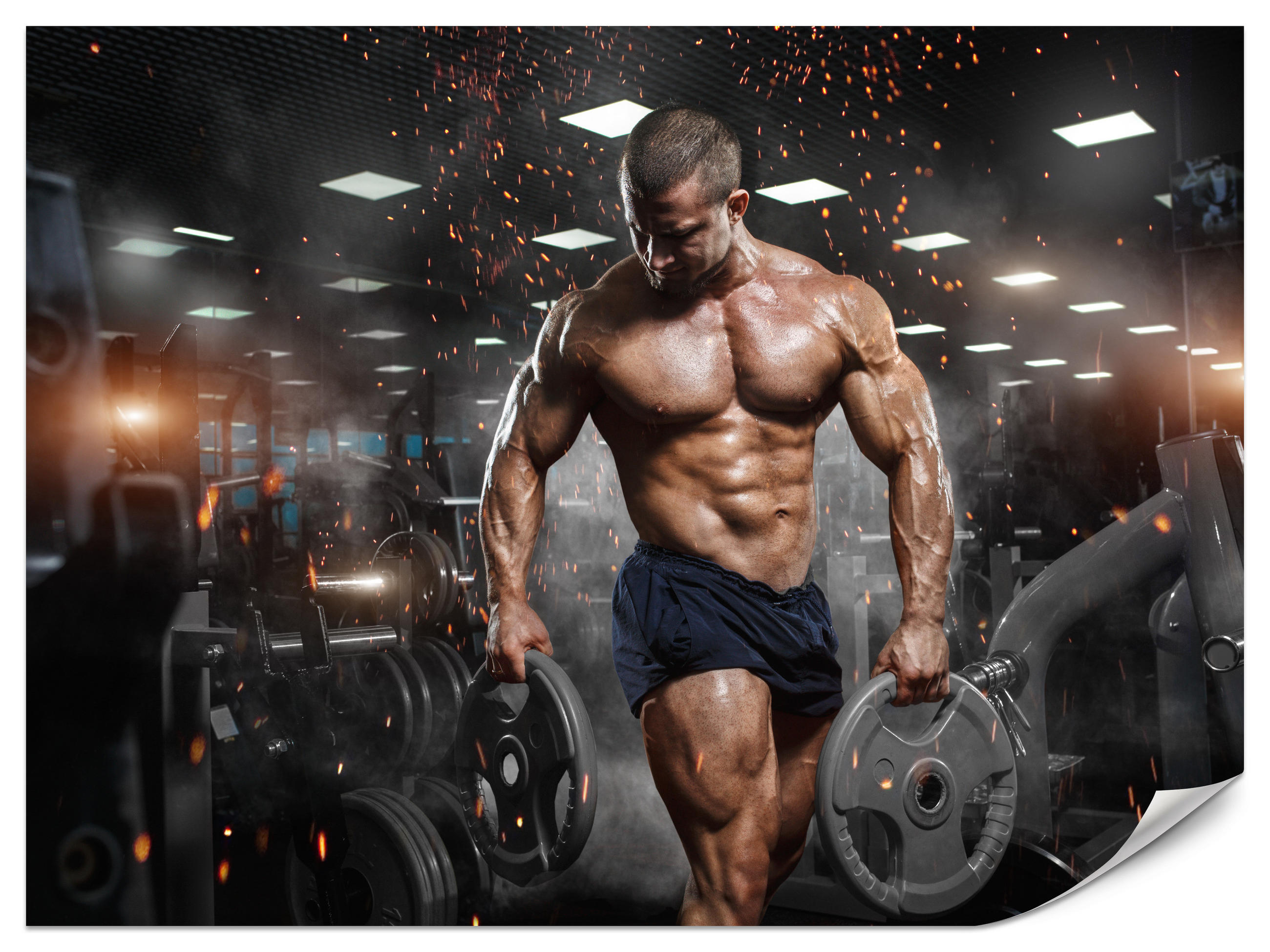 FOTOTAPETE Muskulöser Mann Gym Fitnessstudio Sport 150x105 - Beige/Schwarz, Papier (150/105cm) - Muralo