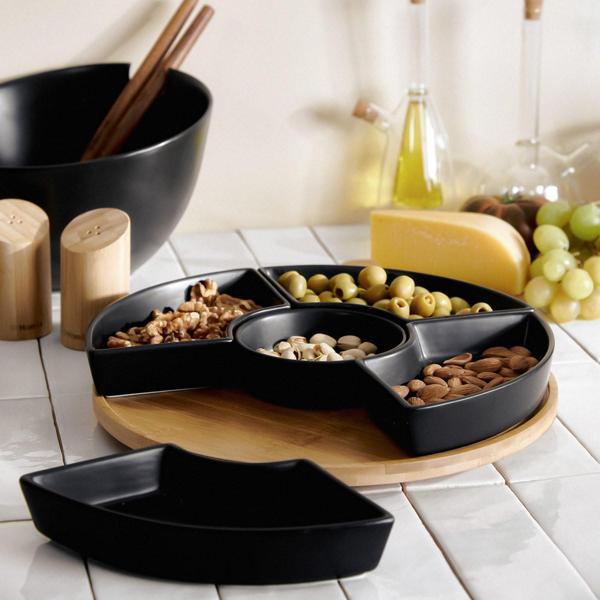 SERVIERPLATTE Fincan Schwarz 6-teilig - Schwarz, Keramik (30/6/30cm) - Homla