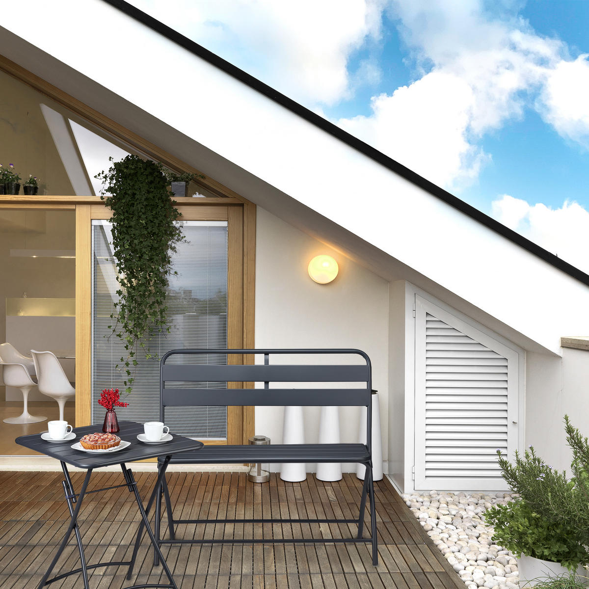 GARTENBANK - Anthrazit, Metall (90/83.5/49cm) - Relaxdays