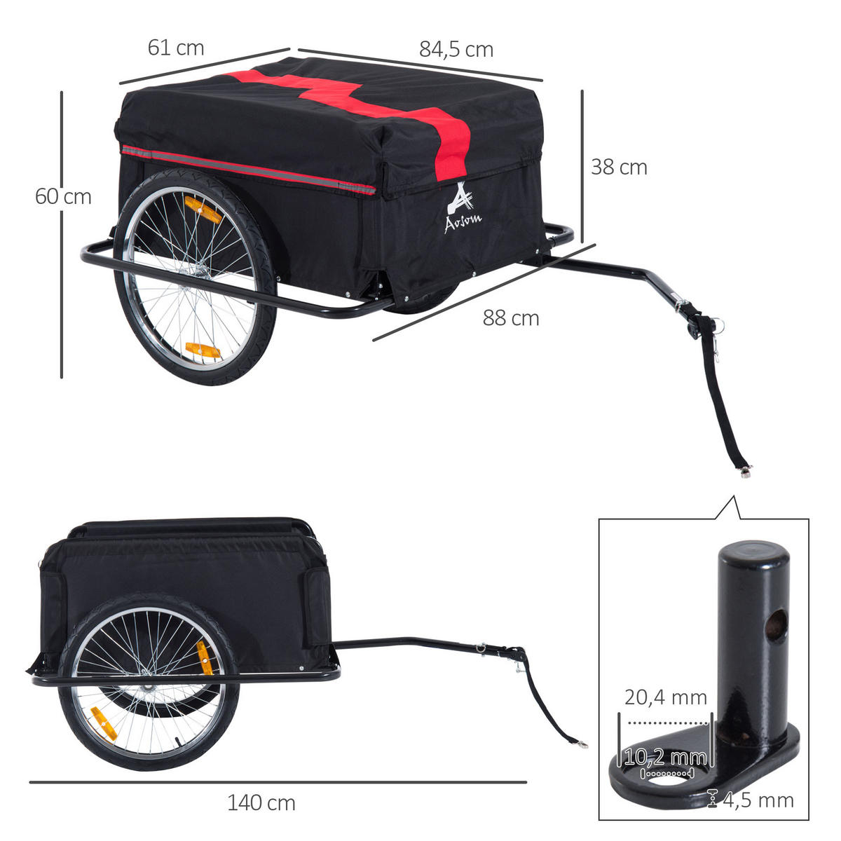 FAHRRADANHÄNGER DE-09176 klappbar, wasserdicht, bis 40 kg Schwarz - Schwarz, Metall (61/38/845cm) - ComfortXL
