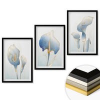 WANDBILDER 3er-Set - 40x60 cm Schwarzer Rahmen - Blaue Blumen im Hintergrund - Schwarz, Kunststoff (40/60cm) - ArtPrintCave