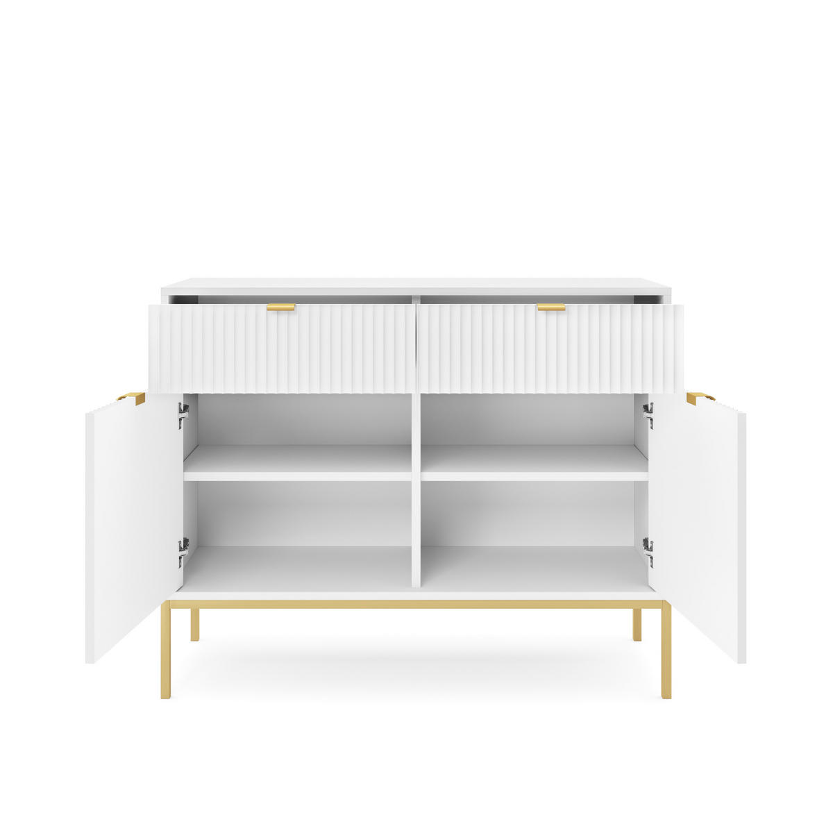 KOMMODE STELLARE 104/83/39 cm mit 2 Schubladen 2 Türen Weiß - Goldfarben/Weiß, Holzwerkstoff (104/83/39cm) - MASSENO
