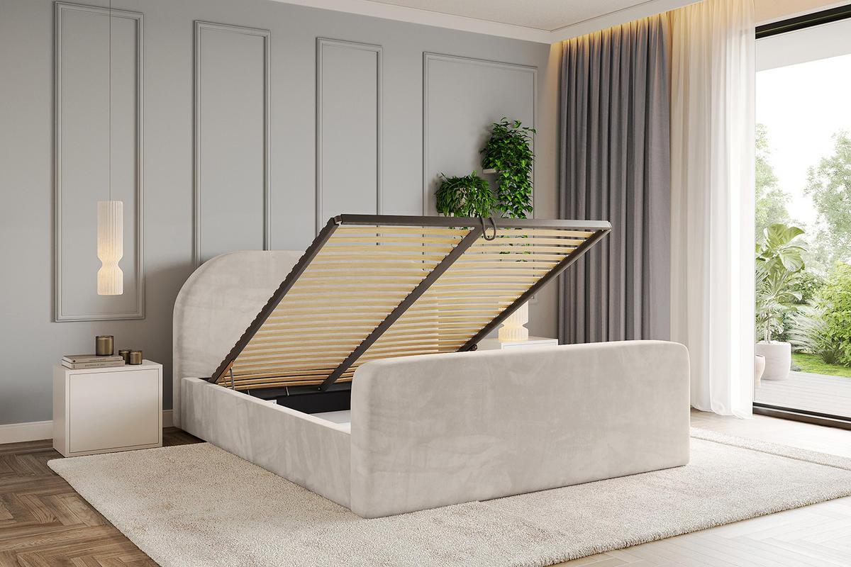 POLSTERBETT mit Bettkasten, Fußteil und Lattenrost, Boxbett mit Matratze H3/H4 - TIVON-Z 120x200 Beige - Beige, Holzwerkstoff/Textil (120/200cm) - ALTDECOR