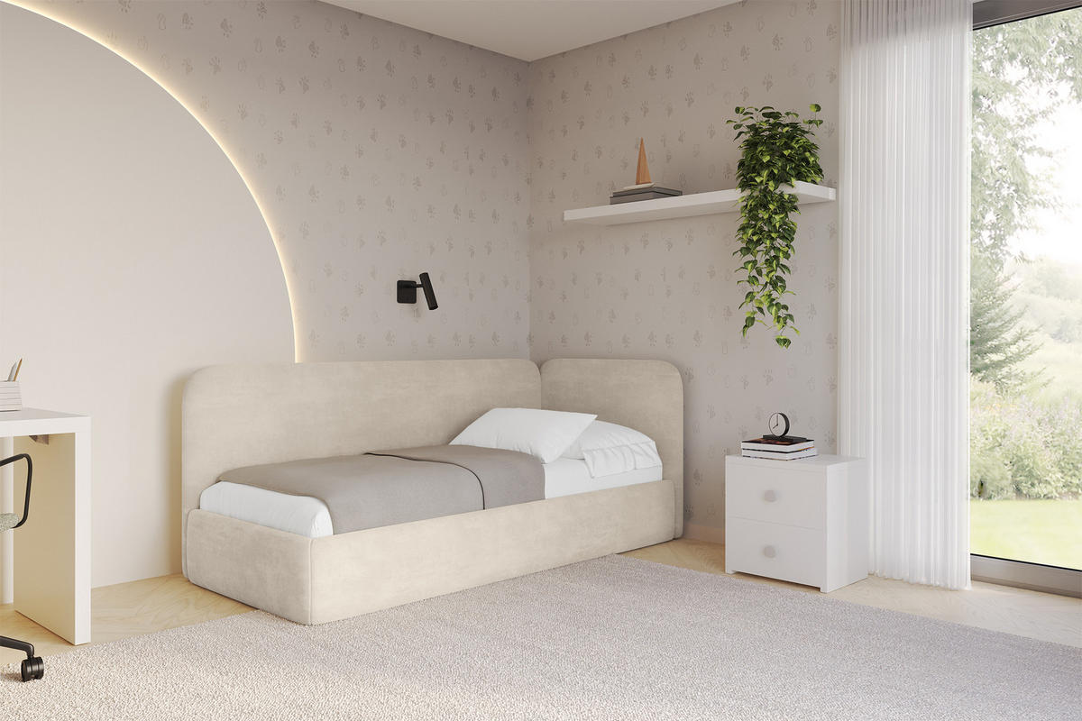 EINZELLBETT Jugendbett mit Bettkasten und Matratze H3/H4, Links - ELSY 100x200 Beige - Beige, Holzwerkstoff/Textil (100/200cm) - ALTDECOR