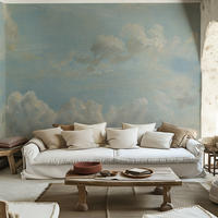 TAPETE Gemalter Himmel aus echtem Papier, 360x260cm, 4 Rollen - Blau, Papier (360/260cm) - WALLPAPERS4BEGINNERS