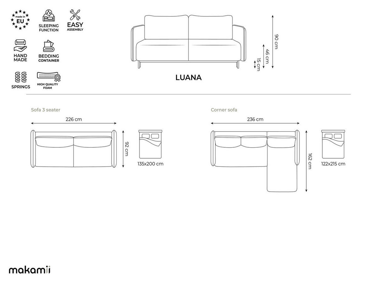 3-SITZER SOFA mit Schlaffunktion Samt Stoff Grau - Dunkelgrau/Schwarz, Holz/Textil (226/90/92cm) - Makamii