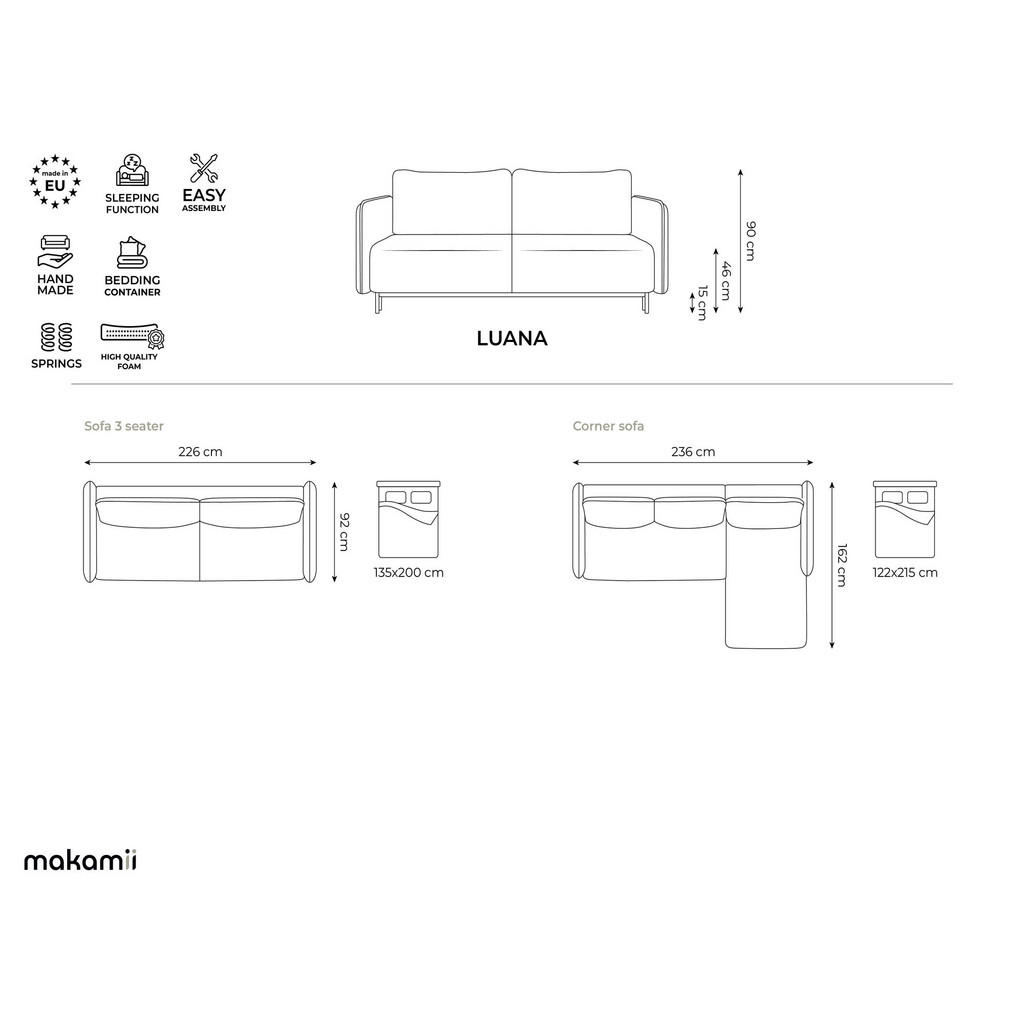 Thumbnail - Makamii Ecksofa, Dunkelgrün, Textil, 3-Sitzer, Füllung: Schaumstoff, L-Form, Ottomane links, 236x162 cm, Made in EU, Woh...