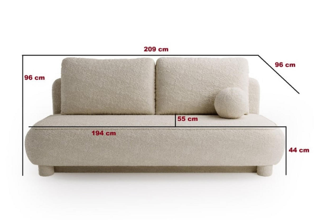 SITZSOFA Weiß MAJA Mit Schlaffunktion Bouclé - Weiß, Textil (209/96/96cm) - Sepro Meble