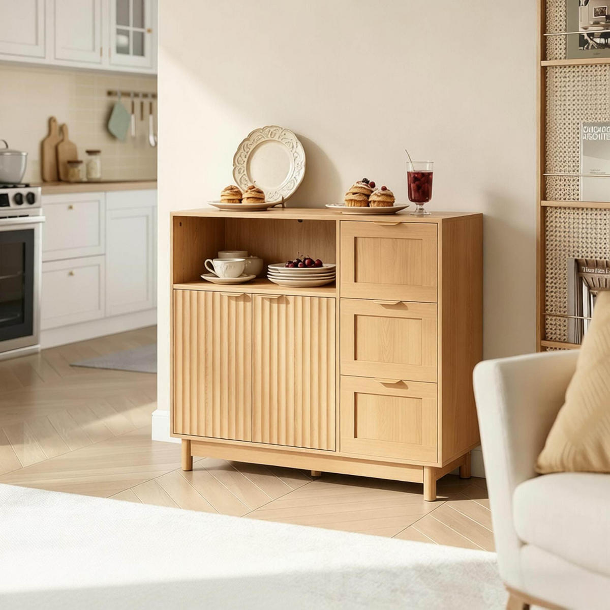 SIDEBOARD 90/35/80 cm Holz aus MDF und Spanplatte mit Stauraum - Eichefarben, Holzwerkstoff (35/80/90cm) - OKWISH