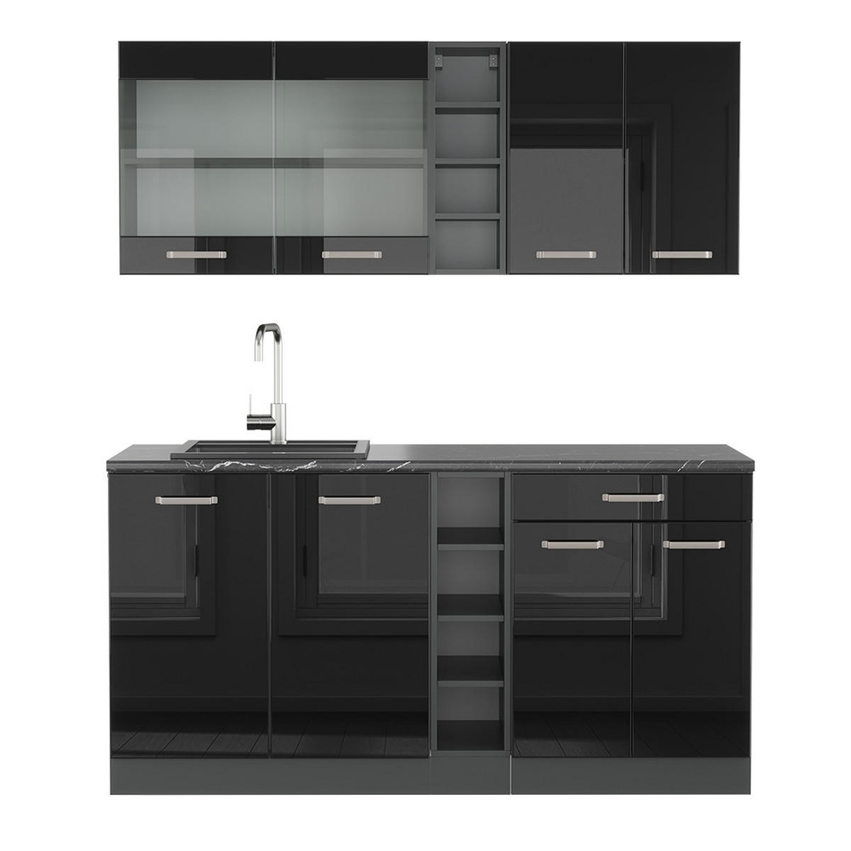 SINGLEKÜCHE R-Line Schwarz Hochglanz/Anthrazit 160 cm ohne AP - Schwarz Hochglanz/Anthrazit, Holzwerkstoff (160/81.6/46cm) - Vicco