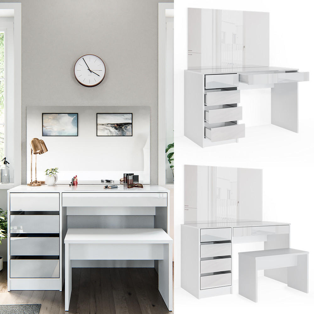 SCHMINKTISCH Sherry Weiß 120 cm mit Bank - Weiß, Holzwerkstoff (55/75/120cm) - Vicco