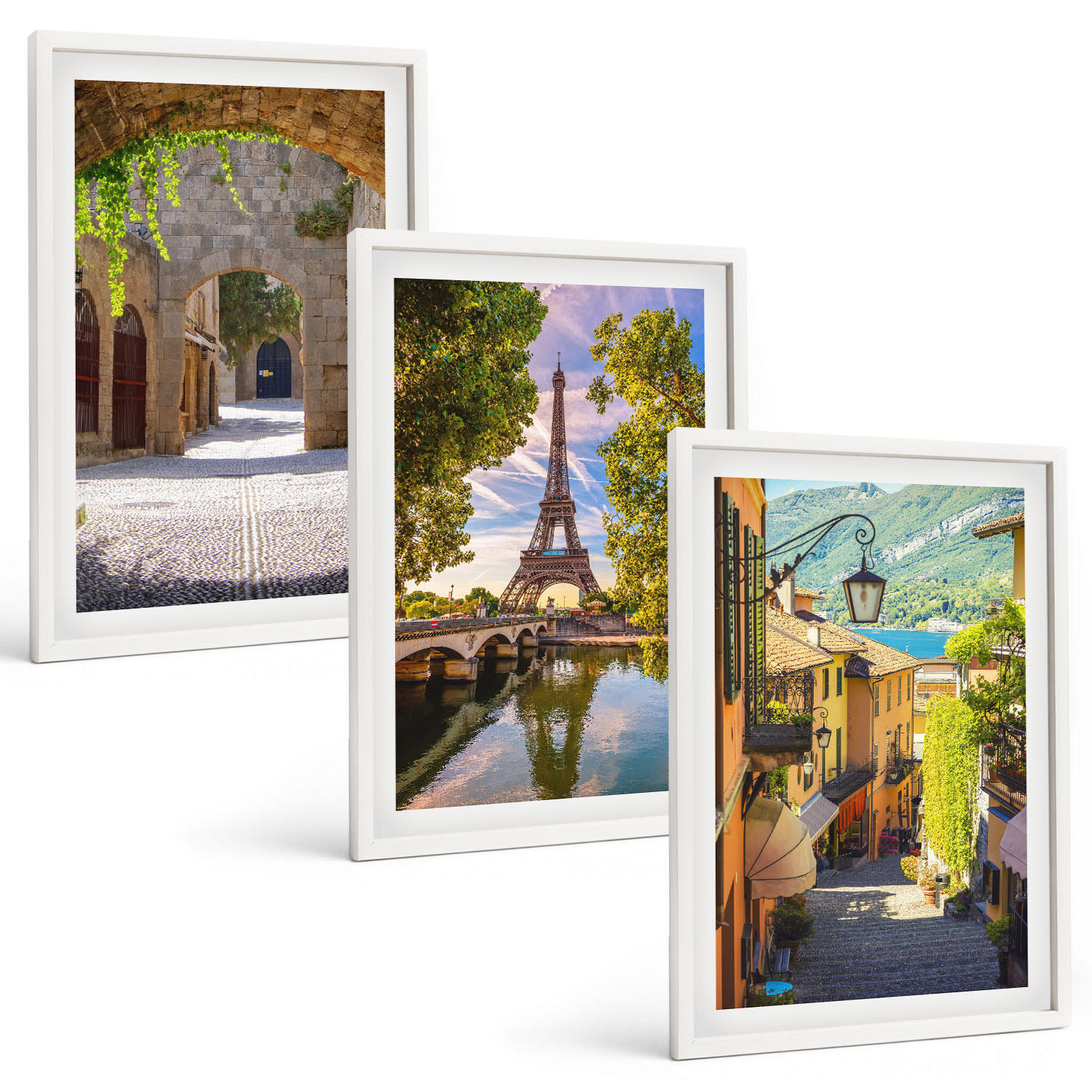 BILDER SET 3er Set - 40x60 cm Weißer Rahmen - Straßen der Eiffel-Architektur - Weiß, Kunststoff (40/60cm) - TULUP