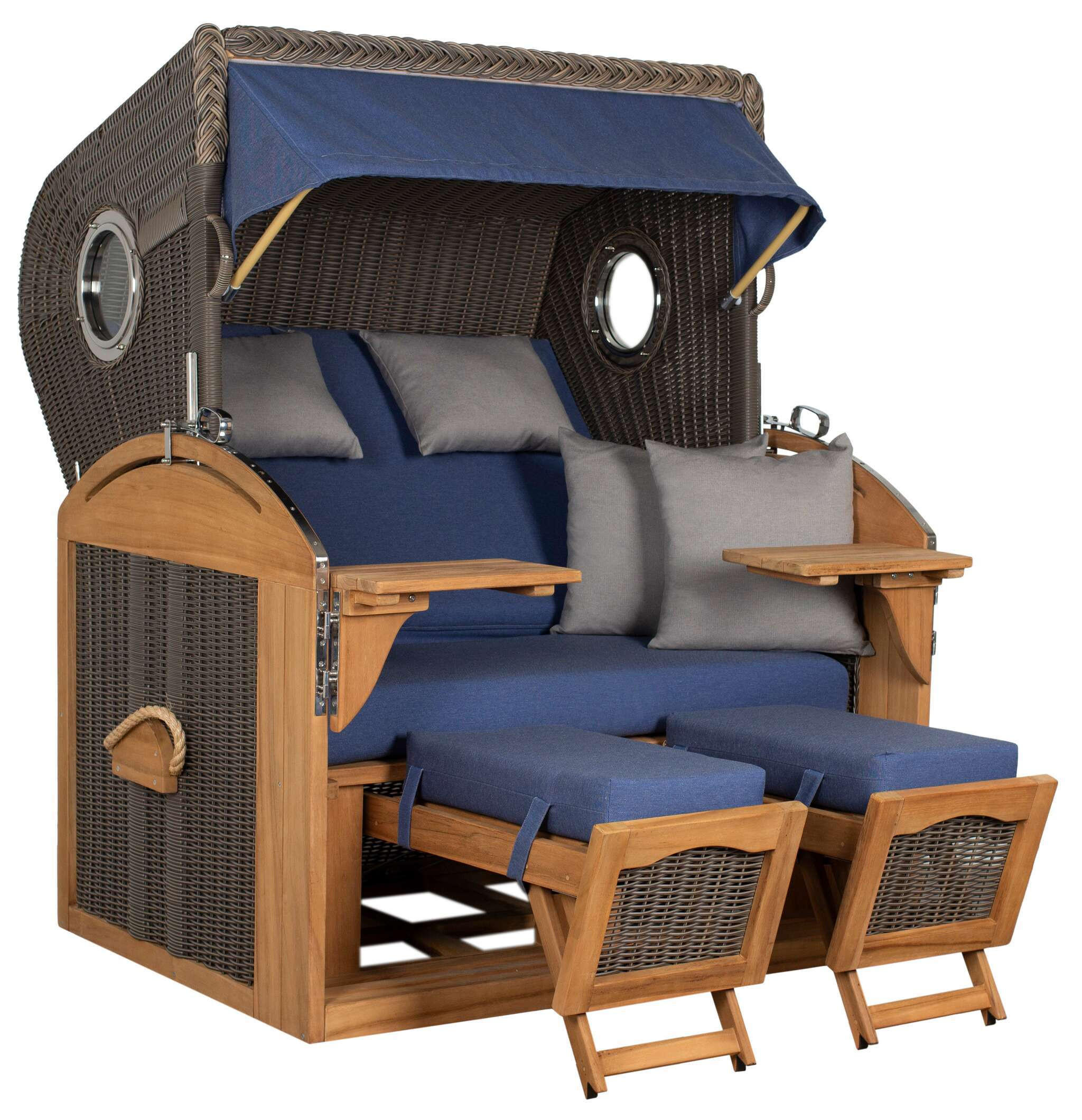 STRANDKORB XL Schillig Bullauge - Blau/Braun, Metall (142/170/95cm) - Mr. Deko