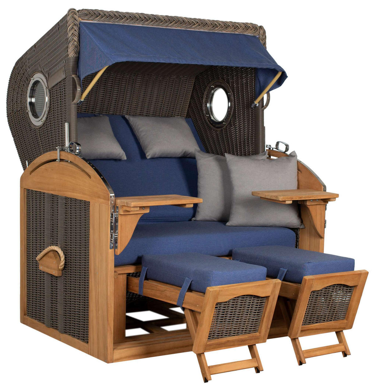 STRANDKORB XL Schillig Bullauge - Blau/Braun, Metall (142/170/95cm) - Mr. Deko