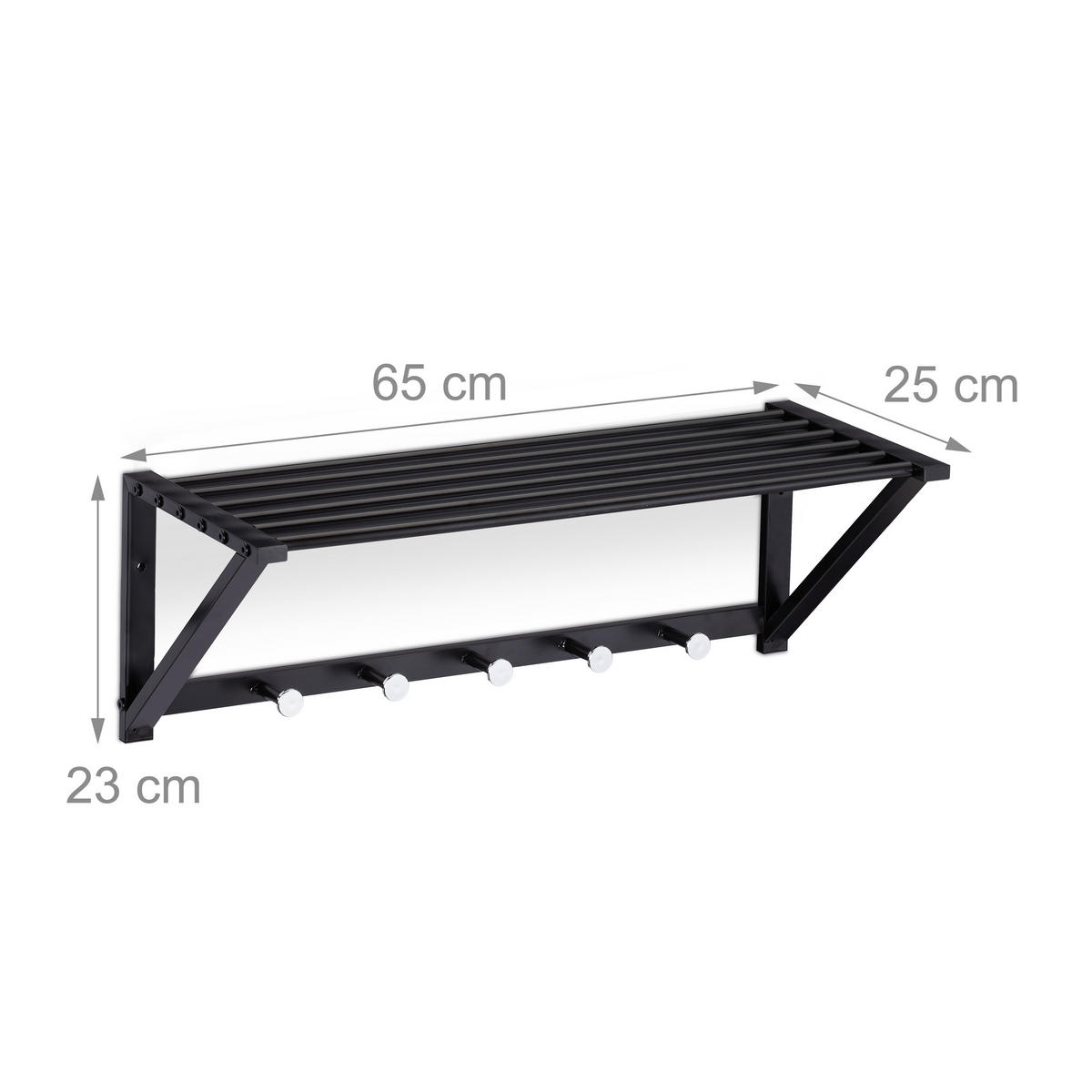 WANDGARDEROBE Ablage - Schwarz, Metall (65/23/25cm) - Relaxdays
