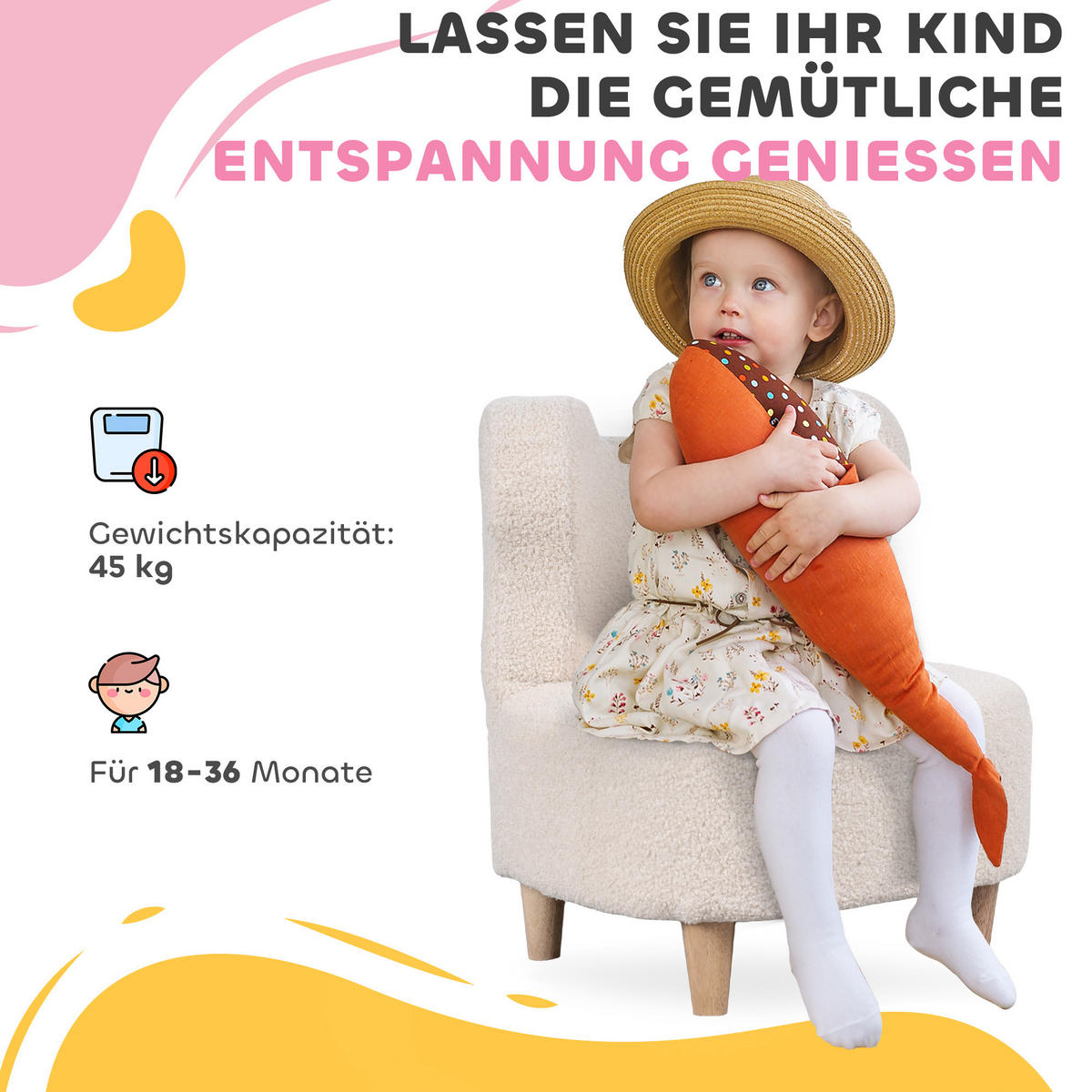 KINDERSESSEL, Kindersofa mit Teddyfleece-Optik, Bärenform für Kinderzimmer Beige - Beige/Naturfarben, Holz/Holzwerkstoff (43/53/47cm) - AIYAPLAY