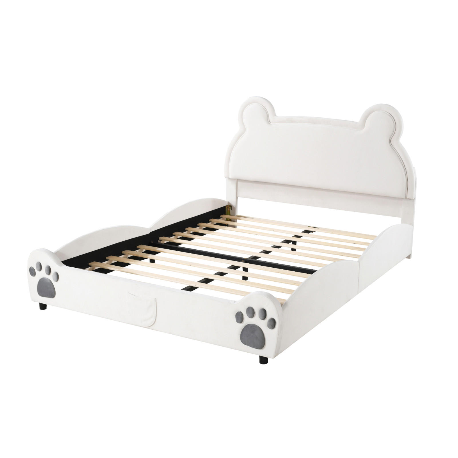 KINDERBETT 140x200 cm Bär Velours weiß - Weiß, Textil (140/200cm) - LEBENLANG