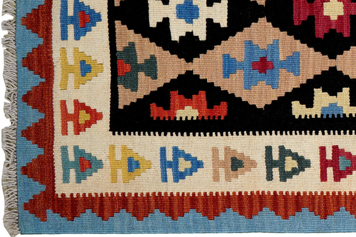 LÄUFER Gashgai Kelim Schwarz 295/88 cm Schurwolle - Schwarz, Textil (88/295cm) - Looma