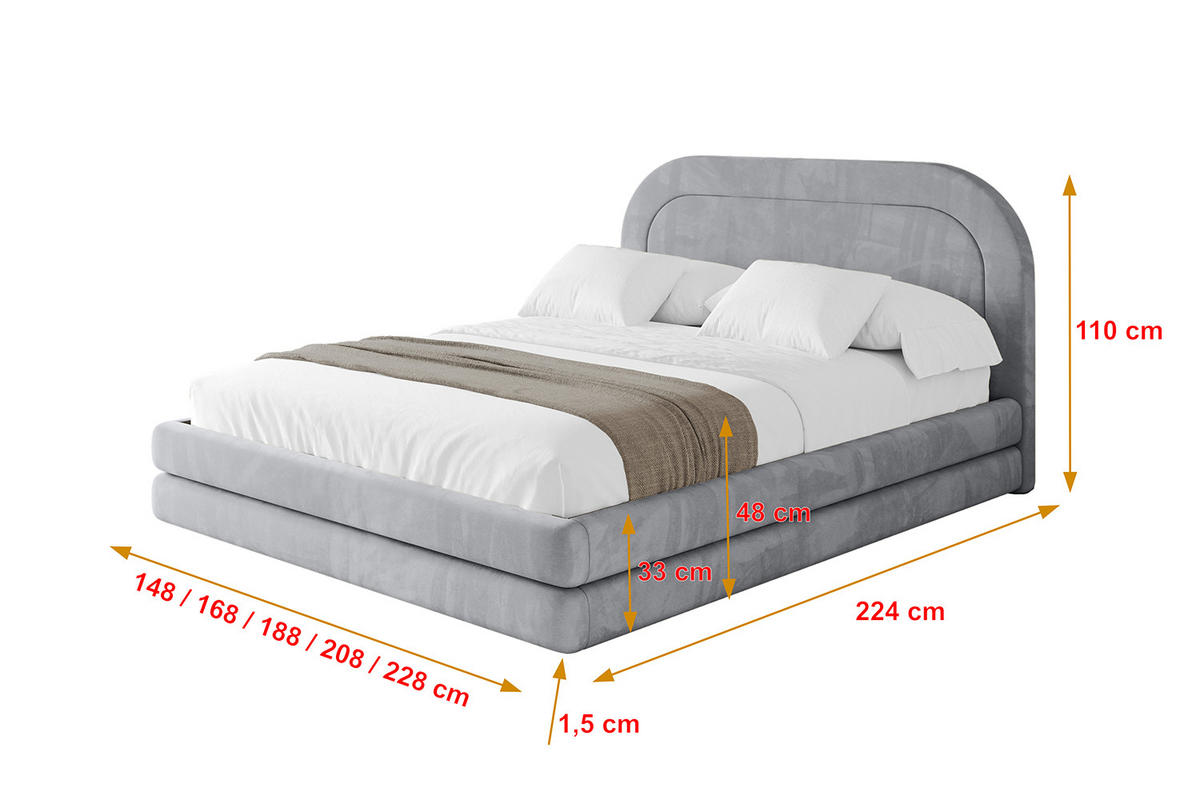 POLSTERBETT mit Bettkasten und Lattenrost, Boxbett ohne Matratze - LERIS 200x200 Hellgrau - Hellgrau, Holzwerkstoff/Textil (200/200cm) - ALTDECOR