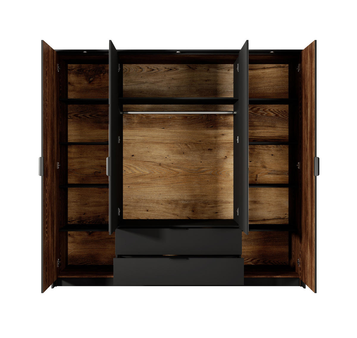 KLEIDERSCHRANK MELTON 223 cm Kastanie / Anthrazit - mit Spiegel, Schubladen und LED - Kastanienfarben/Anthrazit, Holz/Holzwerkstoff (223/210/59cm) - Ravio