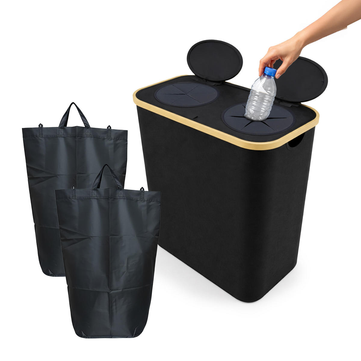 PFANDFLASCHEN-SAMMELBEHÄLTER - Schwarz, Holz/Kunststoff (57/68.5/37cm) - Relaxdays