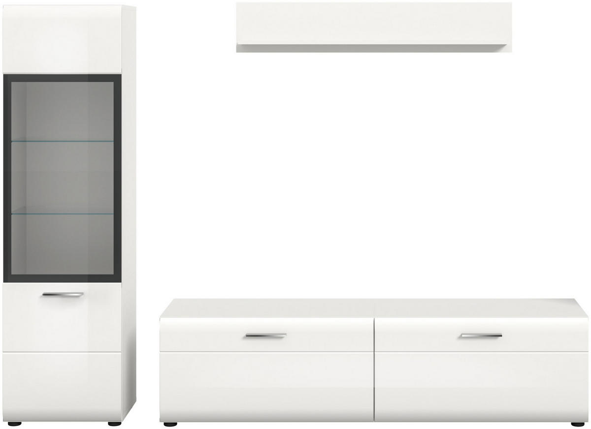 WOHNWAND Ice weiß hochglanz 220/160/41 cm - Weiß, Holzwerkstoff (220/160/41cm) - Xonox