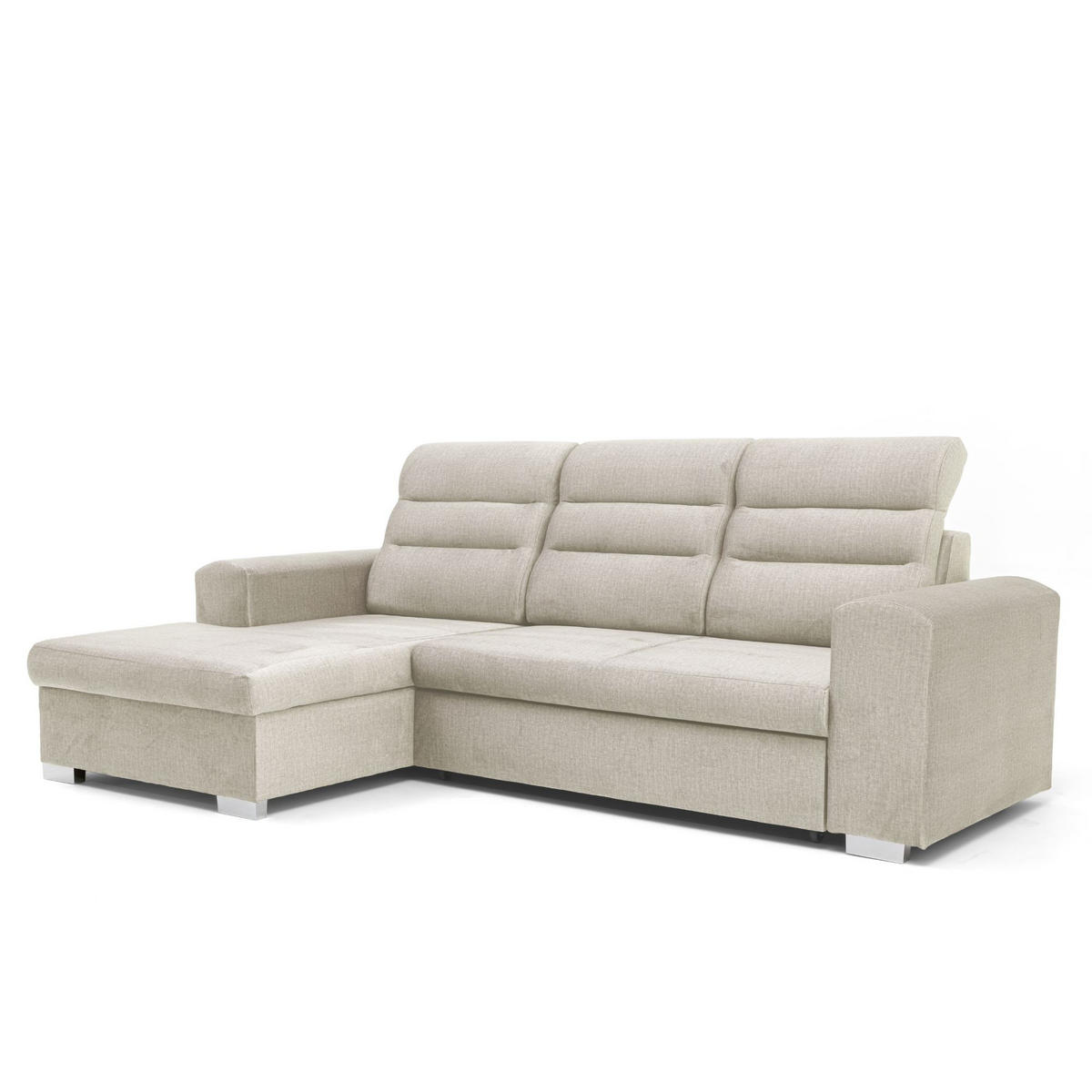 ECKSOFA CLOUD S Links mit Schlaffunktion 120x200 Velours Creme - Chromfarben/Creme, Holz/Kunststoff (155/260cm) - Muffo