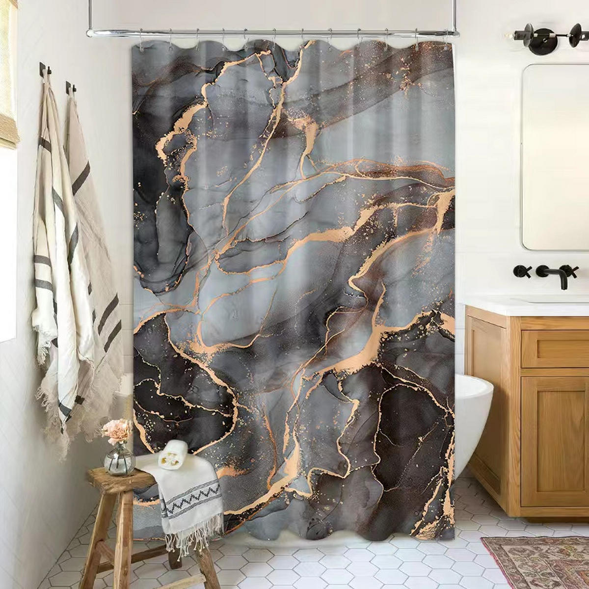 DUSCHVORHANG Marmor Abstrakt 180 x 200 cm - Grau, Textil (180/200cm) - Sanilo