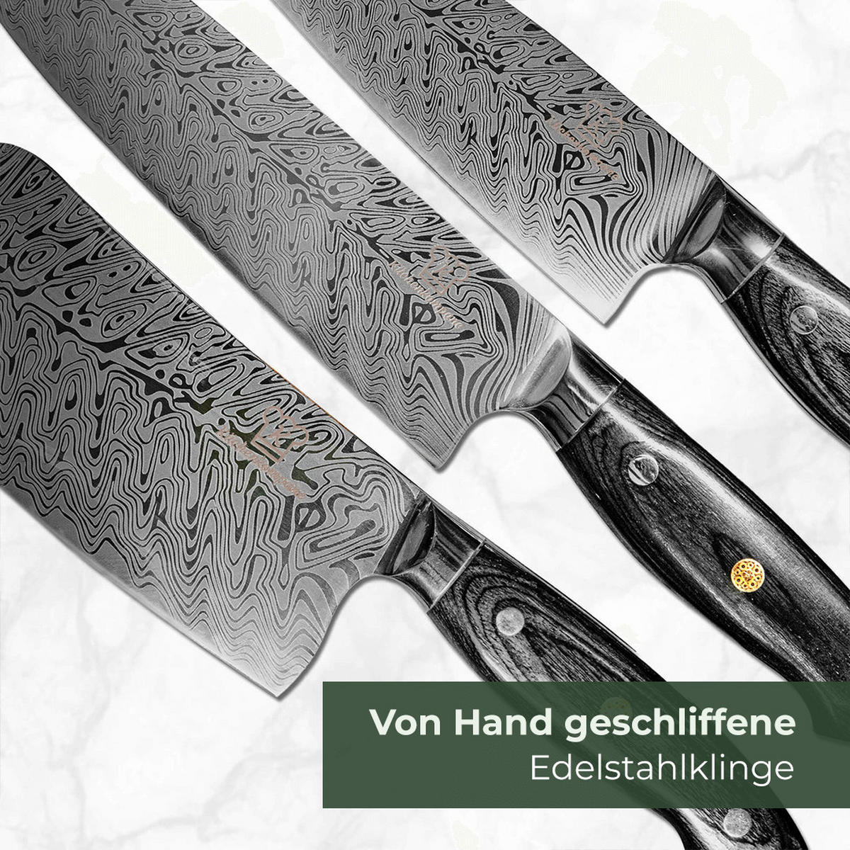 MESSER-SET 9-tlg. mit magnetischem Holz-Messerblock und Edelstahlklingen - Schwarz/Braun, Holz/Metall - Küchenkompane