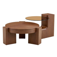 COUCHTISCH aus MDF und Glas Ø61x30 cm in Nussbaumoptik mit 2 Ebenen - Walnussfarben, Holzwerkstoff (61/61/30cm) - Modfu